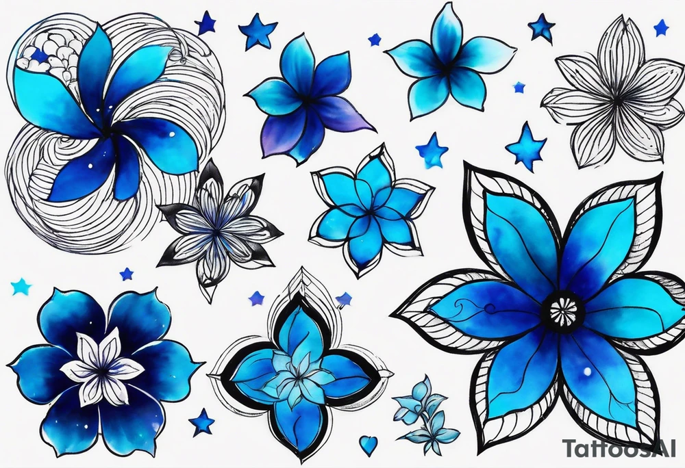 I want a Galaxy spyral tattoo the ones that look like an s shape because they are spinning so fast I want it in all blue but different shades of blue and it will be on my ass cheek so make it cute and conples and very aesthetic NOT a flower or women tattoo idea
