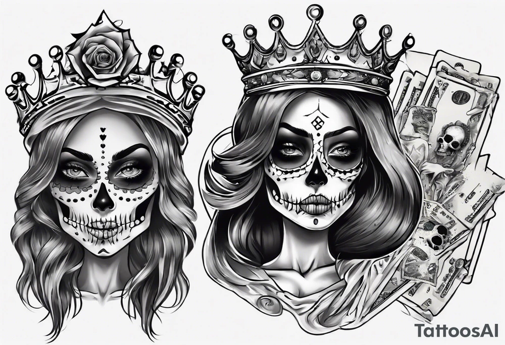 santa la muerta with money and crown
on the card tattoo idea