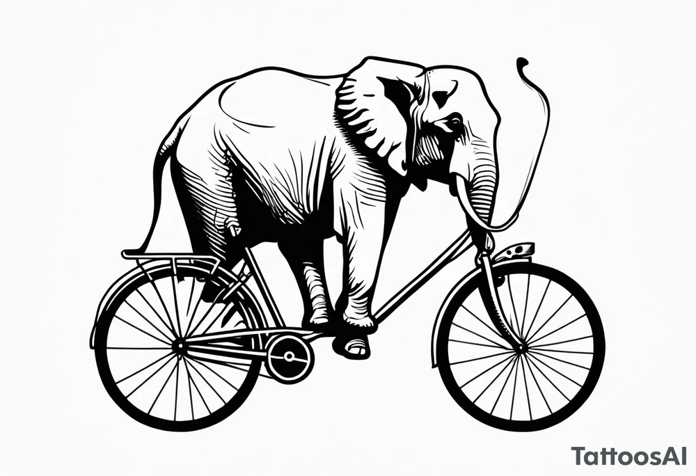 An elephant rides a bicycle tattoo idea