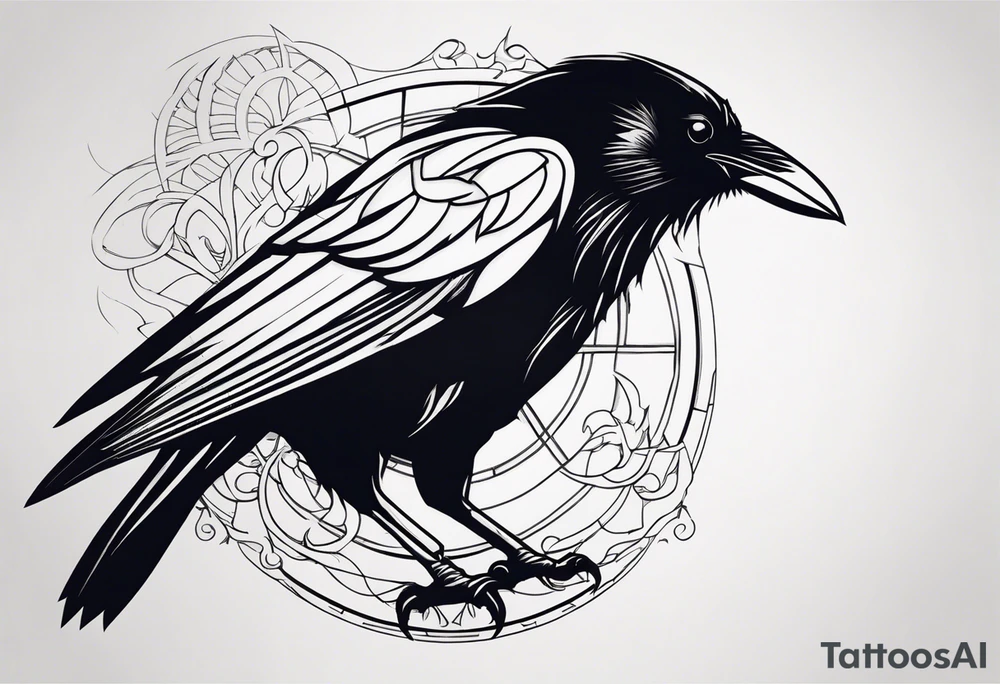 a scary black raven facing left tattoo idea