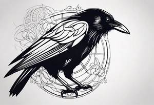 a scary black raven facing left tattoo idea
