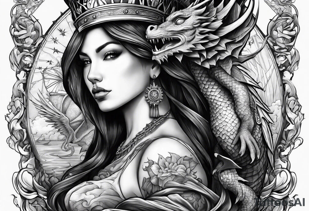 Hot girl as Statue of Liberty with dragon wrapped around neck tattoo idea