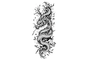 storm clouds and lightning mixed throughout, eastern dragon wrapping around the arm with head at the inside wrist, tattoo idea