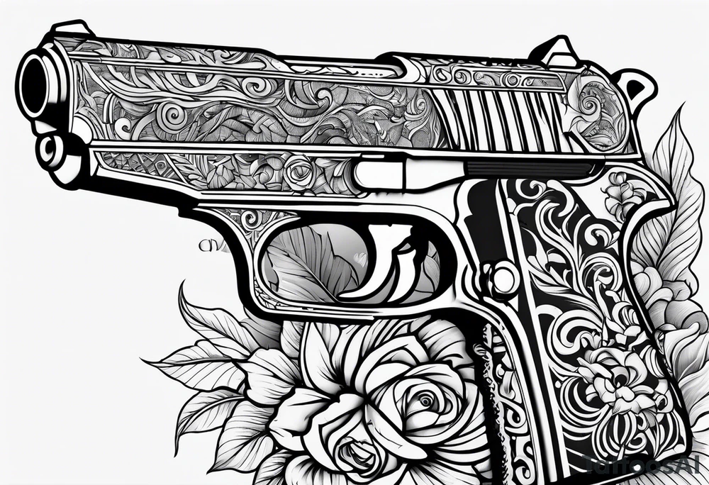 old school tattoo of vahine who play with gun tattoo idea