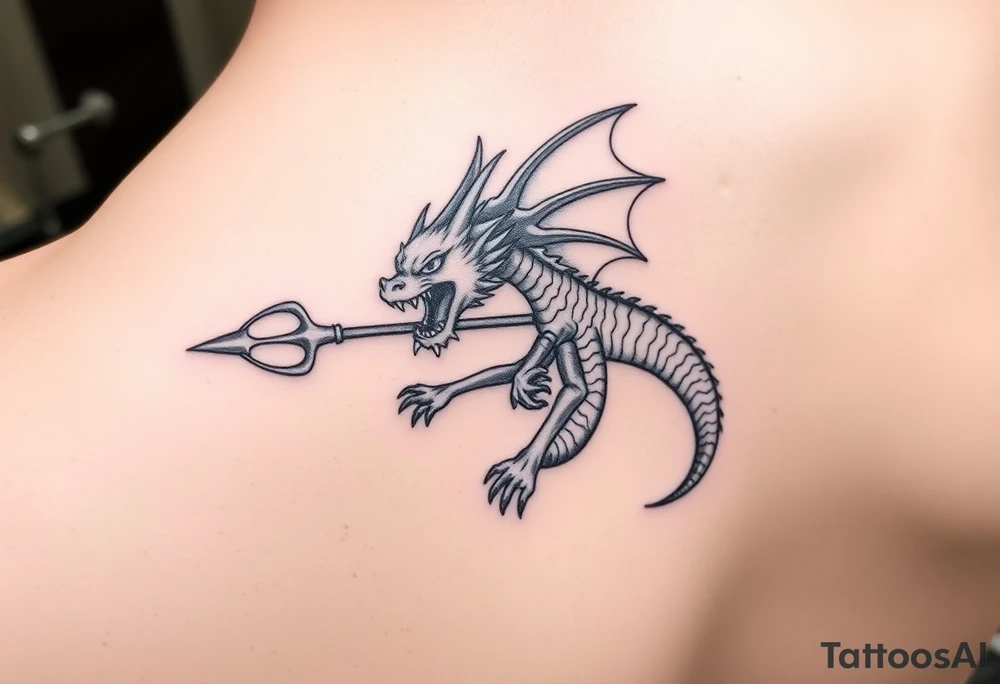 sea dragon with trident tattoo idea