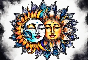 Twin flame with sun and moon tattoo idea