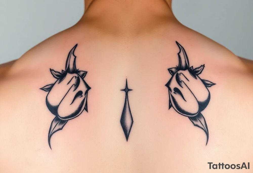 Symmetrical tattoo running down both sides following the v cut, accentuating and emphasizing the penis tattoo idea