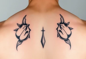 Symmetrical tattoo running down both sides following the v cut, accentuating and emphasizing the penis tattoo idea