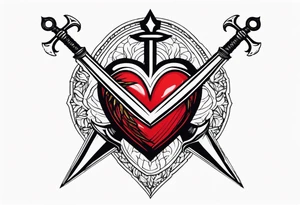 sacred heart with 3 swords instead of a cross. In front of a seraphim. tattoo idea