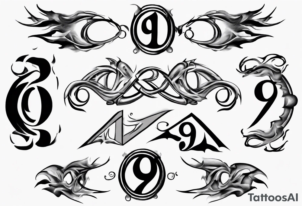 number 9 right side up and upside down connected tattoo black and grey on inside forearm 9:16 aspect ratio tattoo idea