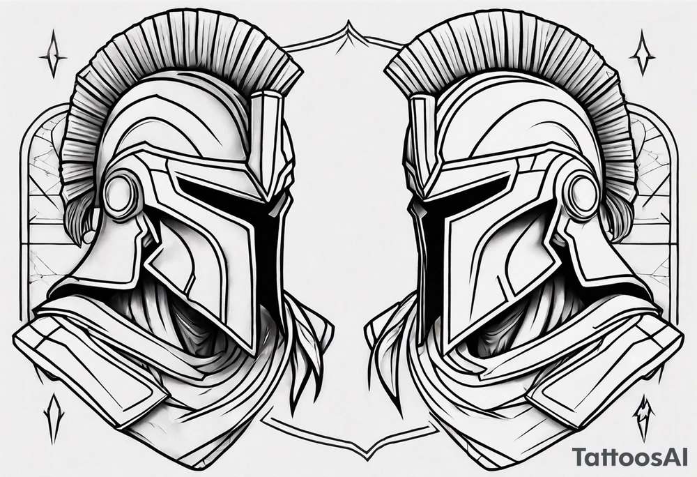 spartan soldier sleeve linework ultra-thin fine line linework tattoo idea