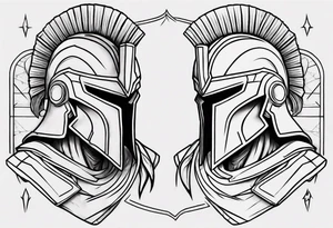 spartan soldier sleeve linework ultra-thin fine line linework tattoo idea