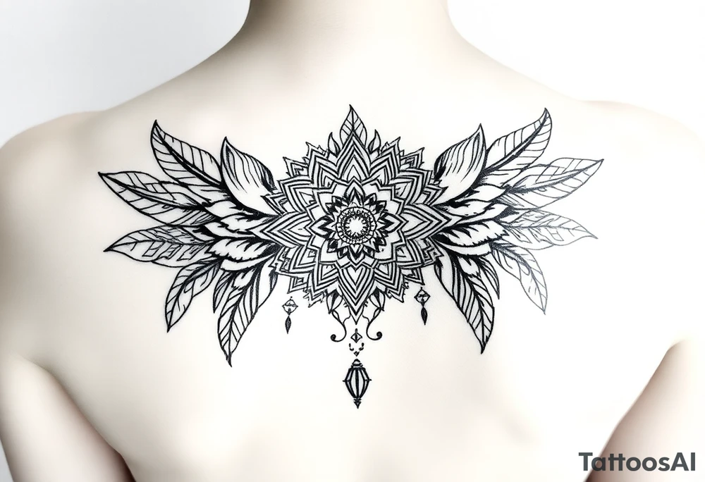 spiritual feathers ornamental mandala shaman tattoo idea