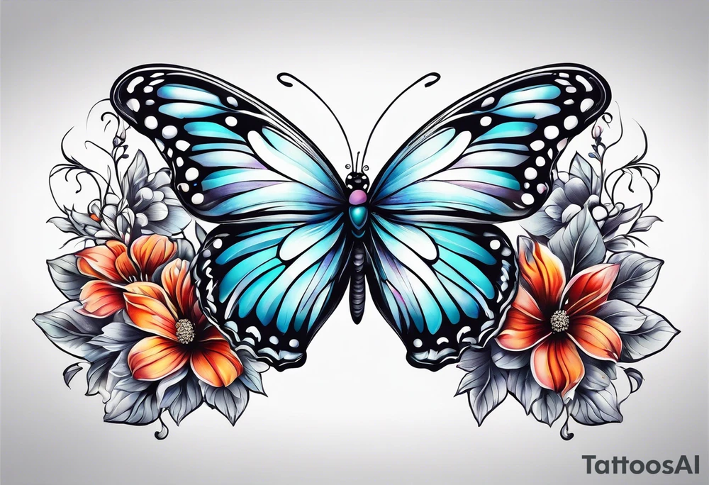 butterfly, snow, flower tattoo idea