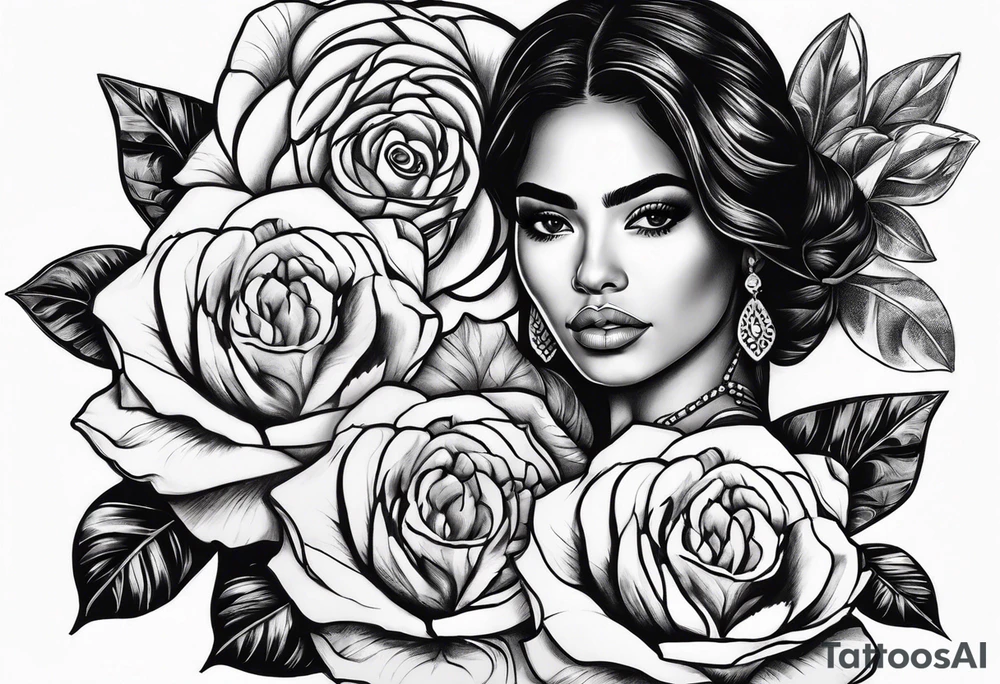Mexican women with roses tattoo idea