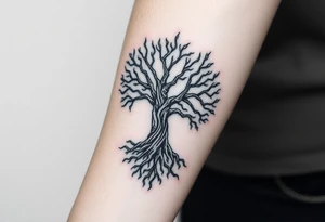 mystical tree of life with cosmic roots and celestial branches tattoo idea