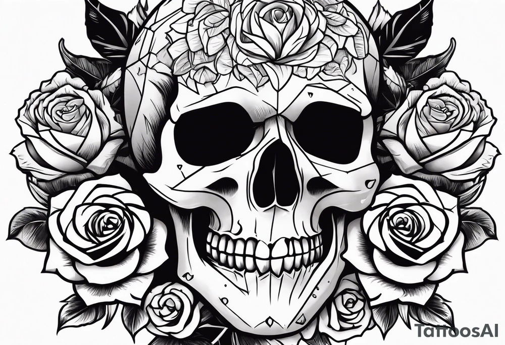 skull and roses and bold foresrm tattoo idea