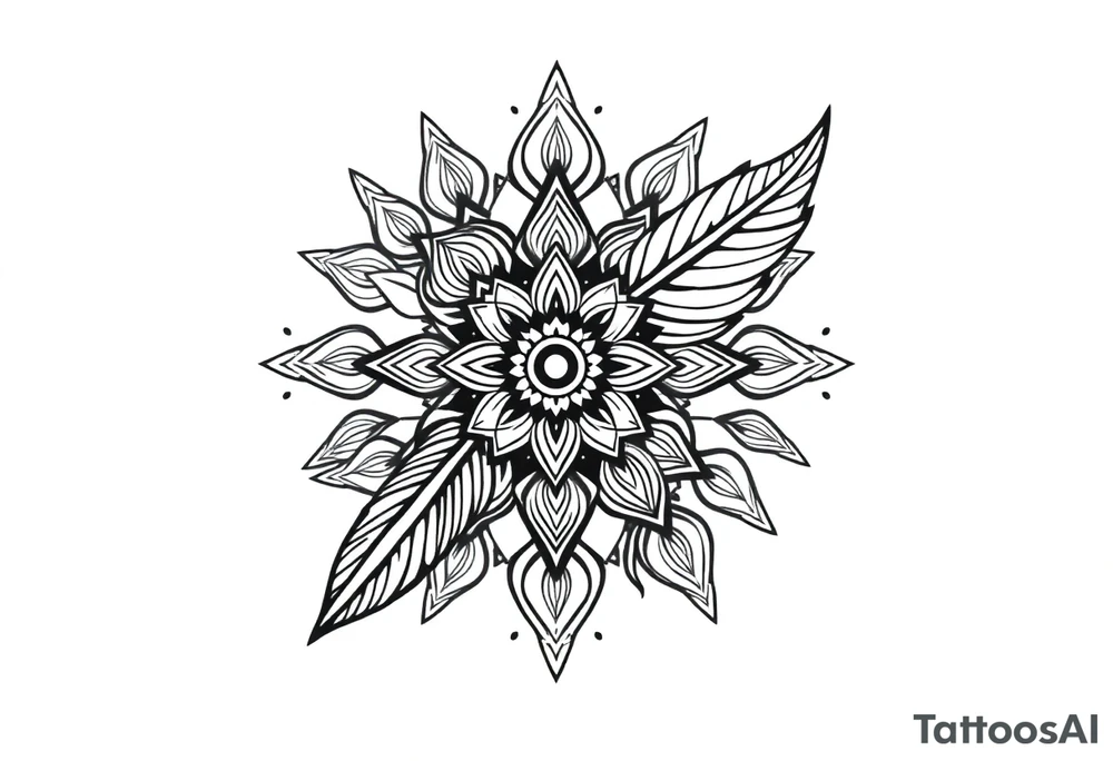 spiritual bold line feather indian mandala shaman tattoo idea
