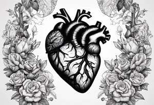 anatomical heart putting out real blood tattoo idea