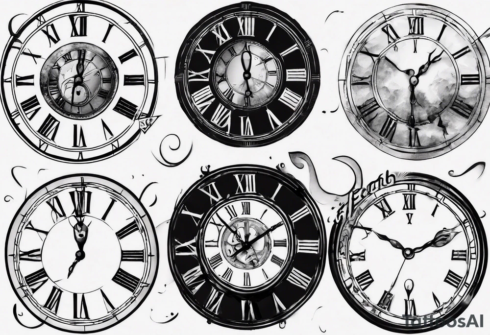 Clockface with roman numeral point at 00:07 tattoo idea
