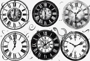 Clockface with roman numeral point at 00:07 tattoo idea