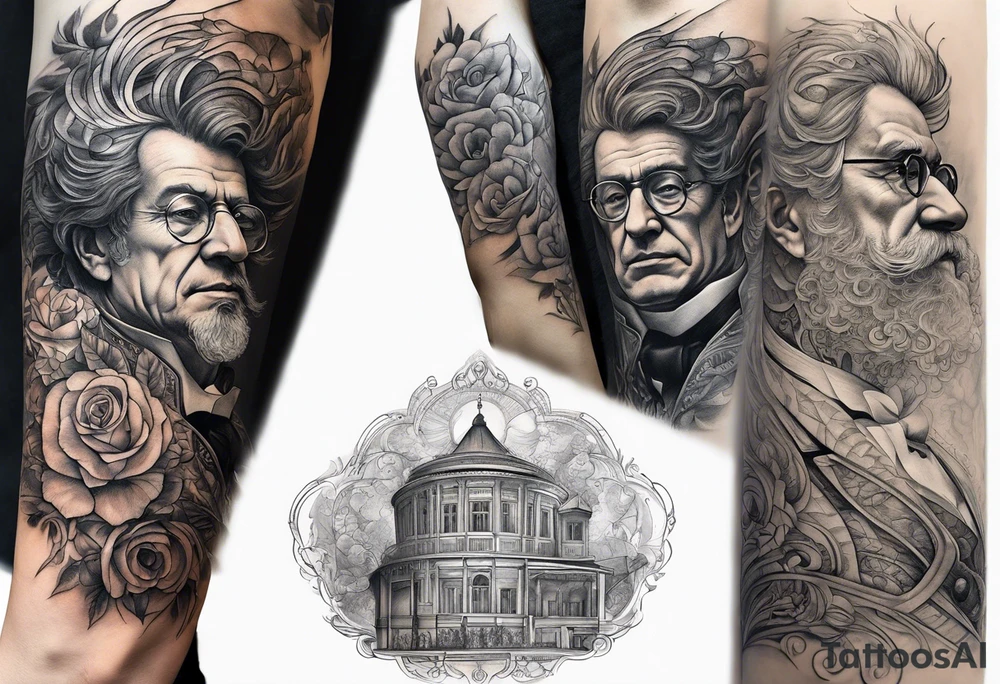 A tatto covering the arm from hand to shoulder based on Gustav Mahler's 5th symphony. tattoo idea