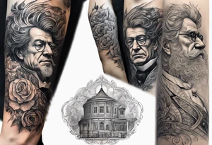 A tatto covering the arm from hand to shoulder based on Gustav Mahler's 5th symphony. tattoo idea