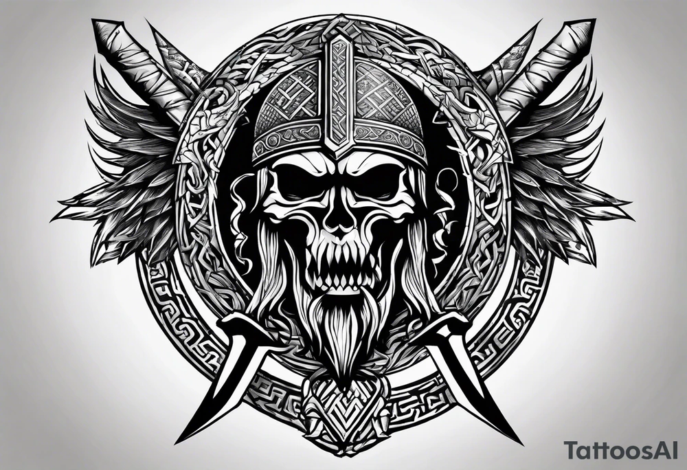 Valhalla sword shield dragon axe Valknut tribal tattoo idea Valhalla sword shield dragon axe Valknut tribal tattoo idea