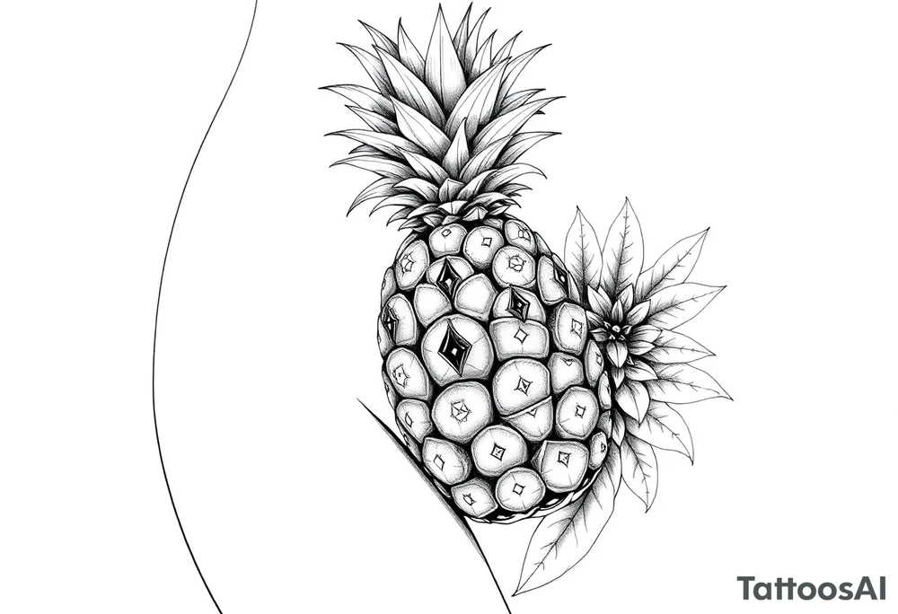 To cover pubic area vagina and anus using a bushy pineapple with diamonds and magestic tattoo idea