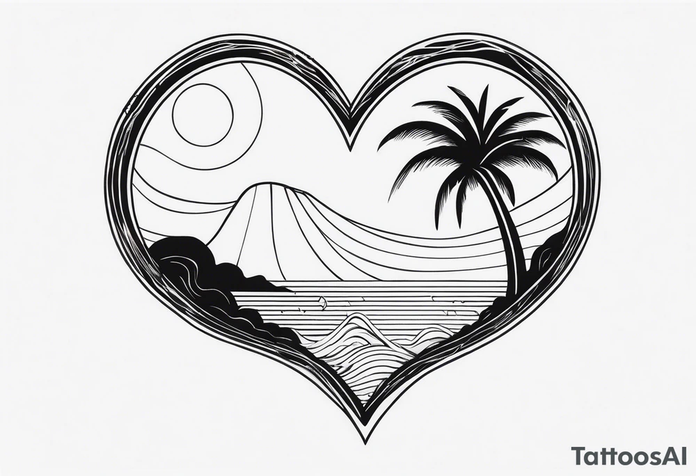 Palm tree shell wave heart tattoo idea
