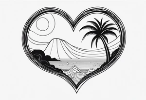 Palm tree shell wave heart tattoo idea