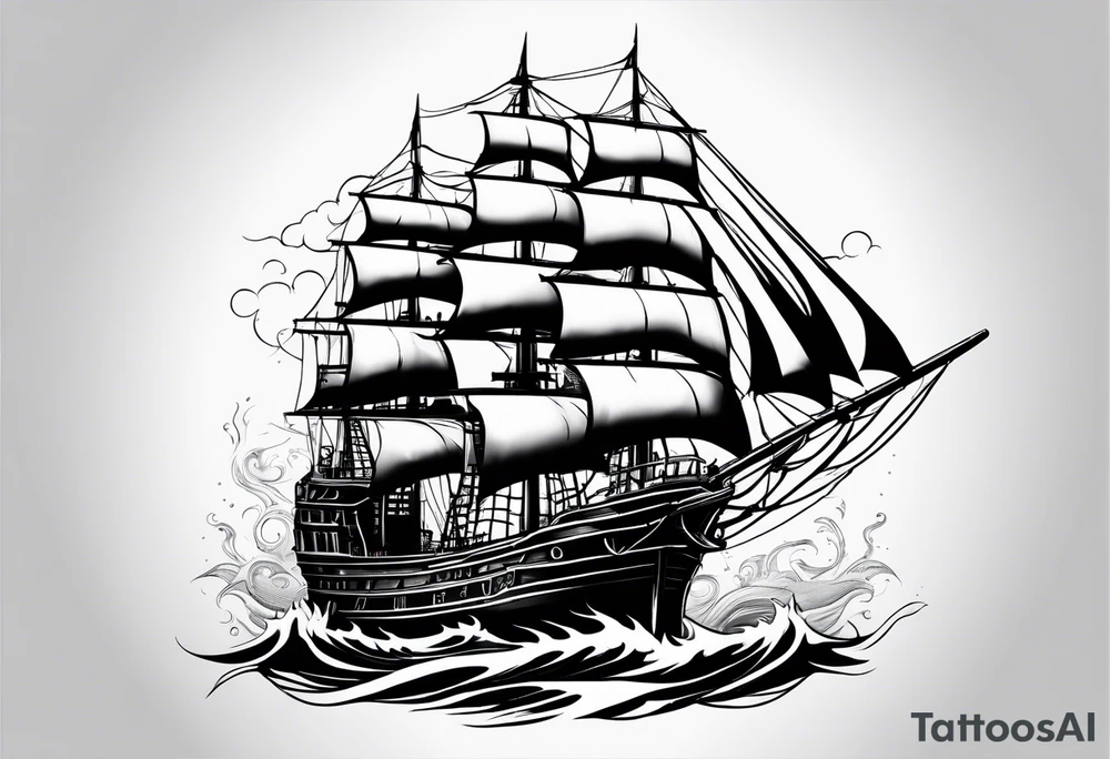 Ghost ship with tattered sails tattoo idea