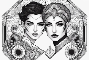 I want an image of an Aries man, a Cancer woman, and a Libra man that balances the two. tattoo idea