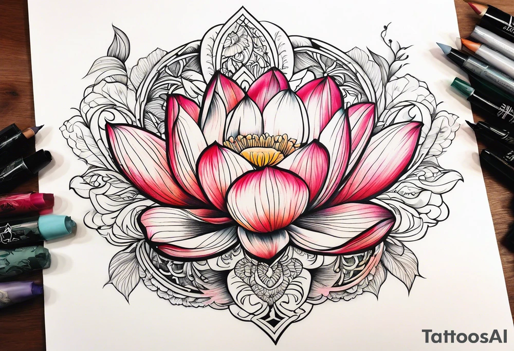 lotus and tulip combined tattoo idea