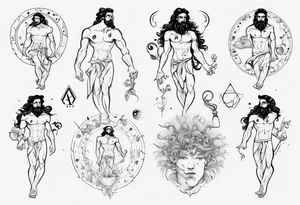 The Zodiac sign Aquarius in Human male form, mystic and spiritual. tattoo idea