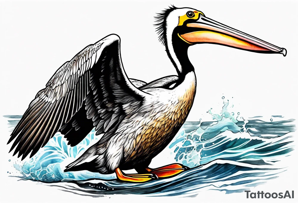 action diving pelican tattoo idea