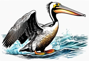 action diving pelican tattoo idea