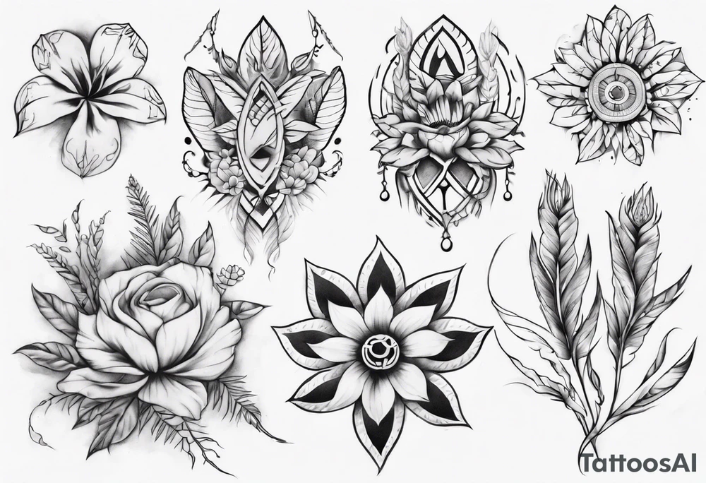 indigenous flowers thigh piece tattoo idea