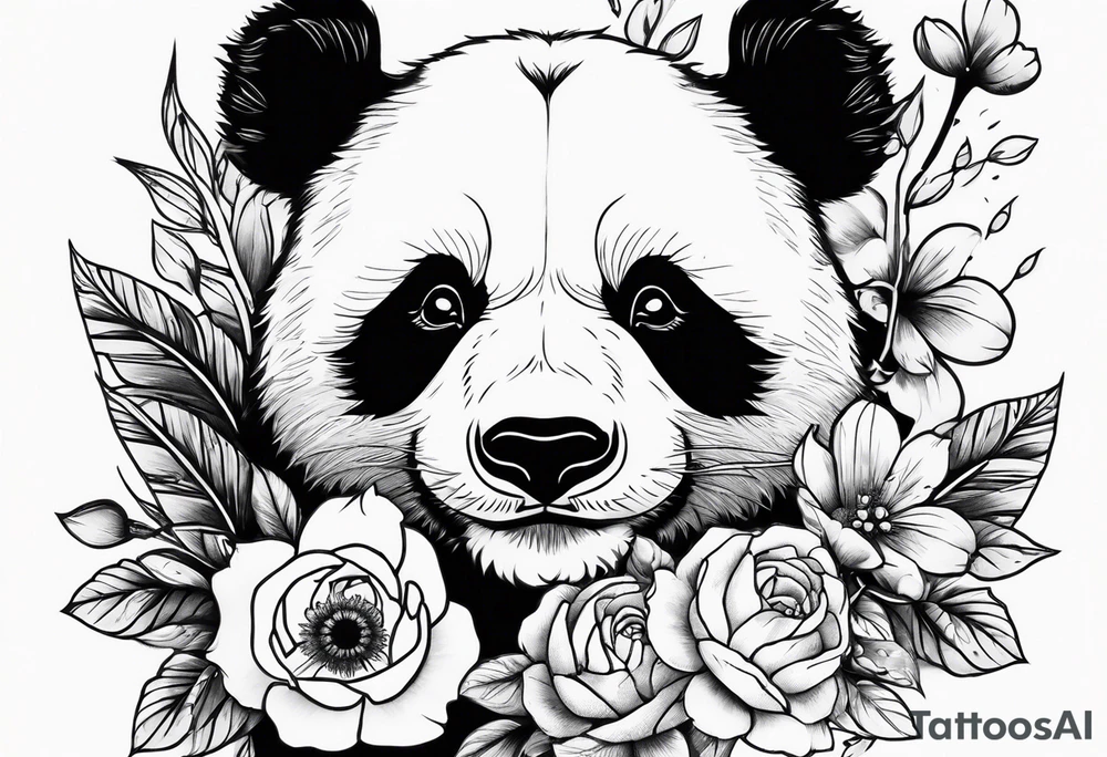 Punk Panda with flowers tattoo idea