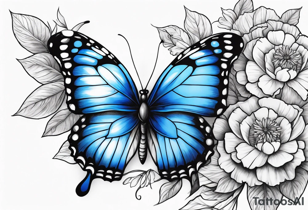 Blue butterfly carnation tattoo idea