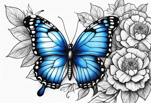 Blue butterfly carnation tattoo idea
