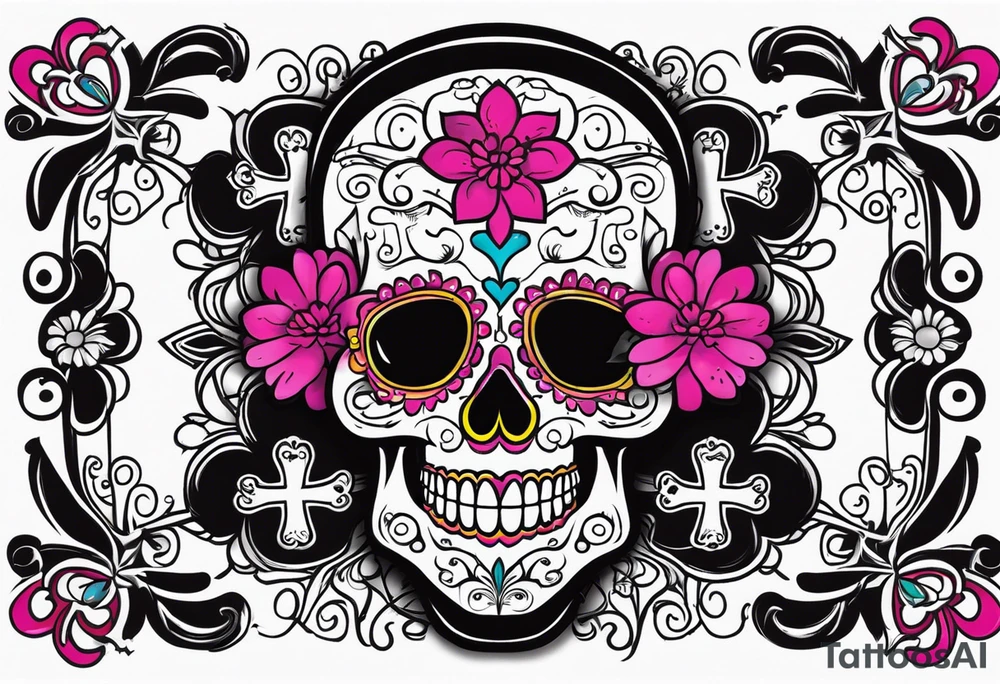 Manly sugar skull with bones tattoo idea