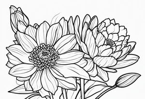 chrysanthemum and daffodil linework tattoo idea