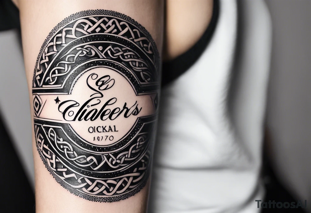 Cheers Mate text, armband +Celtic +Cancer Ribbon +tribal +artistic tattoo idea