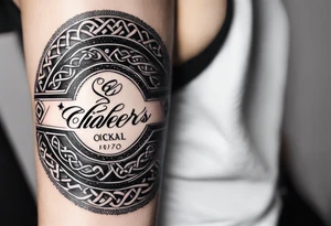 Cheers Mate text, armband +Celtic +Cancer Ribbon +tribal +artistic tattoo idea