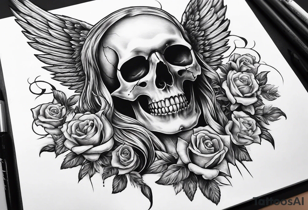 Angel of death with a skull for a face tattoo idea