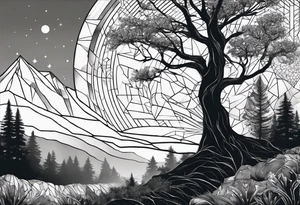 Wald silhouette mit Geometric Muster im Hintergrund tattoo idea