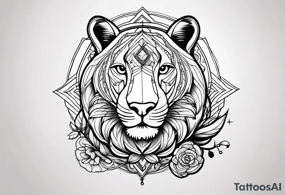 leão com relógio e bússola no fundo tattoo idea