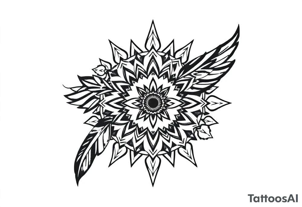spiritual feather indian mandala shaman tattoo idea