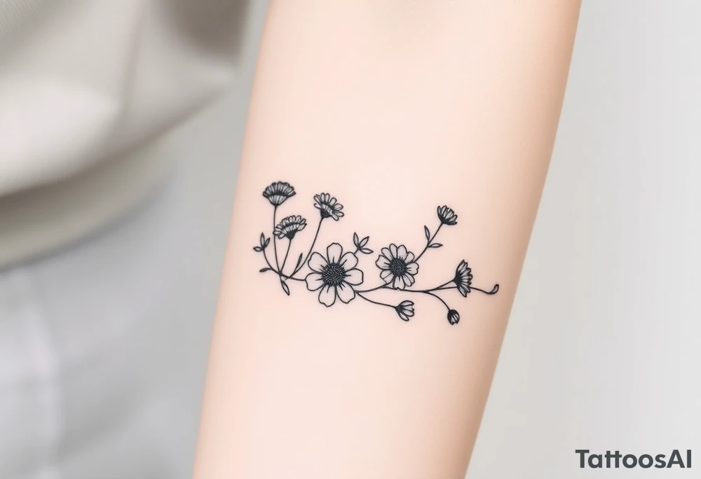 Wildflowers in a line with a lot of dark shading tattoo idea